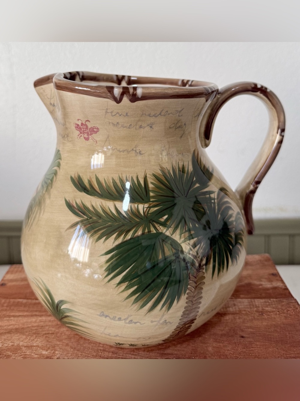 Tabletops Unlimited Retired Bora Bora 80 Oz Pitcher Jug Hand Painted 8” Tall